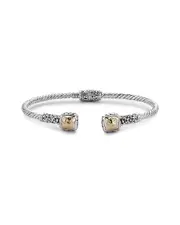 Samuel B. Jewelry 18K & Sterling Silver Floral Hinged Bangle Bracelet