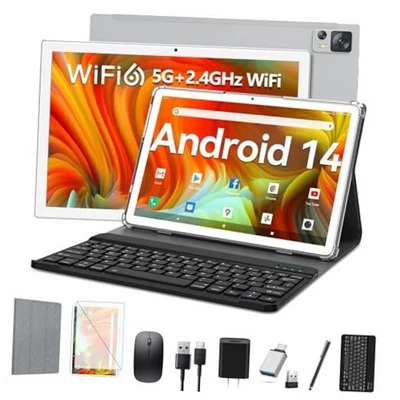 Tablet with Keyboard Android 14 Tablet 10 inch 2025 Latest 8GB RAM 64GB Silver