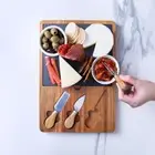 4-piece set of handmade Acacia Wood & Slate Cheese Board With 3 Knives Gift Pack