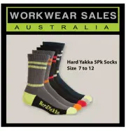 15x Hard Yakka Socks Y20035 Work Footwear Multi Colour