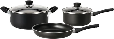 HUDSON Pots and Pans Set Nonstick Black Cookware Sets, 5 Pcs Set W/Frying Pan, P