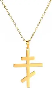 [EUEAVAN] Orthodox Cross Pendant Necklace Stainless Steel Classic Cross Pendant Necklace Russian Orthodox Amulet Jewellery Religious Necklace