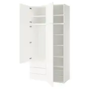 PLATSA wardrobe with 4 doors+3 drawers, white/Fonnes white, 120x57x241 cm