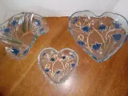 3 pc. MIKASA WALTHER GLASS HEART SHAPED & TULIP BLUE FLOWER