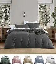 CLOUDPUFF Quilt Cover Set 2000TC Ultra Soft Vintage Washed Brushed Microfiber - 3 Pieces - 1 Duvet Cover and 2 Pillowcases - Breathable - Zipper Closure (Charcoal, Super King)