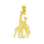 14K Gold 28MM Two Giraffes Pendant