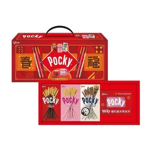 《茶蛋市集》 Glico 格力高 Pocky百奇 福旺龍來馬克杯禮盒 巧克力 草莓 牛奶巧酥 含 6盒 巧克力棒 馬克杯