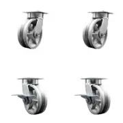 6 Inch KP V-Groove Semi Steel Swivel Caster Set with Ball Bearings 2 Brakes
