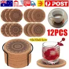 12PCS Cup Coasters Coffee Pad With Rack Nordic Mandala Round Cork Coaster New AU