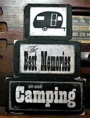 Best Memories are Made Camping Primitive Rustic Farmhouse Stacking Blocks Set