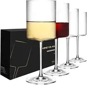 [SANZO] Square Wine Glasses Set 4, Wine Glasses 15oz, Elegant Design White Wine Glasses, Red Wine Glasses Set for Home Bar Party (4pcs)