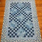 Quilt Top Patchwork Winter Pattern Blue White Snowflakes Clouds Stars 44" x 63"
