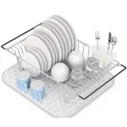 Large Over Sink Counter Top Dish Drainer Drying Rack with Drying Mat and Utensil Holder