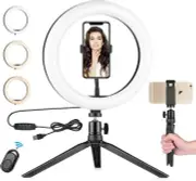 Desk LED Ring Light 10.2 with Stand & 2 Phone Holder, Dimmable Desktop Selfie