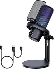 FEELWORLD Gaming Microphone, USB PC Mic for Podcasts Videos, Streaming, Condenser Mic with Quick Mute, Tripod Stand, Pop Filter, RGB Indicator, Shock Mount, Compatible with PS4/5/PC