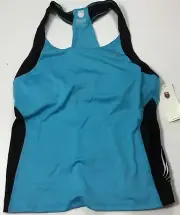 K-Swiss Women Athletic Racerback Tank Built in Bra 19753 Blue Black Size S