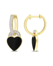 Rina Limor Gold Over Silver 0.21 ct. tw. Diamond Enamel Heart Hoops