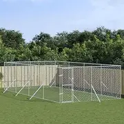 Outdoor Dog Kennel Silver 4x8x2 m Galvanised Steel Pet House Large Dog Run