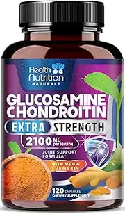 Glucosamine with Chondroitin Turmeric MSM, Triple Strength 2100mg, for Hip, Knee, Joint & Back Comfort - Made in USA - Joint Supplement with Boswellia & Bromelain. Non-GMO - 120 Capsules