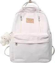 [AONUOWE] Preppy Backpack with Plushies Cute Backpack for Teen Girls Light Academia Bookbags Solid Aesthetic School Bag