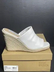 Steve Madden Urge Wedge Sandal In White Leather Women’s Size 11