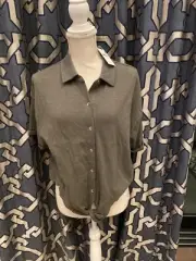 Splendid Womens Sz Large Olive Green Cropped Button Front Tie Waist Top NWT $108