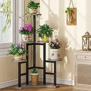 [Tribesigns] Corner Plant Stand Indoor, 4-Tier Plant Shelf Flower Stand, Small Multiple Potted Plant Holder Rack Planter Organizer for Living Room Balcony Garden, Gray and Black