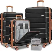 [KEYTANG] SmileLine Lightweight Hardside Expandable Luggage W/Quick Access Front Open Pocket Carry-on and Makeup Bag, Apricot Black, 4 Piece Set, Lightweight Hardside Expandable Luggage W/Quick Access