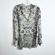 Chico’s Top Women XL 16 3 Blouse Shirt Animal Print Button Up Chain C6