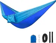 Double Camping Hammock - Portable Outdoor Hammock with Integrated Storage Bag, Heavy Duty Hammock with Fixed Rope and Safety Rope for Camping, Picnic, Travel, Rv Trip (Sky Blue,Royal Blue)
