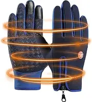 [Generic] Mens Snow Gloves - Windproof Waterproof Touch Screen Gloves | Winter Warming Accessories, Zipper Design Thermal Gloves for Cycling Hiking