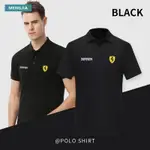 FERRARI 5 種顏色 100% 純棉純色短袖 POLO 衫男士時尚男士襯衫法拉利標誌印花商務男士外套商務服裝