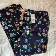 Boden Pajama Bottoms Flannel Navy Geometric Pockets Elastic Draw String New