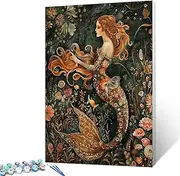 Tucocoo Deep Sea Mermaid Paint by Numbers for Beginner Colorful Underwater World Painting Kit for Boys and Girls Botanical and Flowers on Canvas with Brushes Playful 16x20 Inch (DIY Framed)