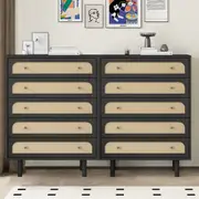 Elisa 2 Sets - 10 Drawer Chest of Drawers Dressers with Curved Fronts and Dark Finish