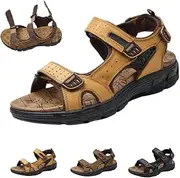 [ANTSOUND] Mens Hiking Sandals With Arch Support Genuine Leather Cowhide Flat Sandals Open Toe Walking Sandals Outdoor Casual Thick Cushion Beach Water Fisherman Sandal