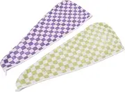 FOMIYES 2pcs Hair Drying Towels: Checkered Coral Fleece Hair Towel with Button Super Absorbent Fast Drying Head Turban Wraps for Women Girls