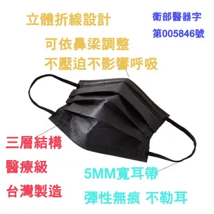 【生活好室】寬耳帶 雙鋼印醫用50入/成人平面口罩/50枚/盒-低調黑/清新藍 醫用口罩 顏色隨機 (4.7折)