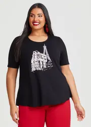 [TS] Taking Shape Natural Paris Nights Top Size 26 in Print, Viscose - Plus Size Women's Clothing Print