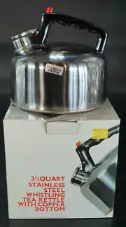 vtg. Wesley Intl Whistling Tea Kettle Copper Bottom 3.5 qts Korea Made NOS A3
