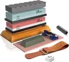 Knife Sharpening Stone Set 4 Grits Bamboo Base Angle Guide Leather Strop