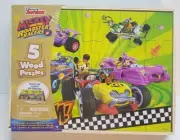 DISNEY MICKEY & ROADSTER RACERS 5pk Wood Puzzles Storage Box Educational Puzzle