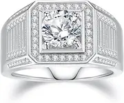 [VAXOJEL] Moissanite Rings for Men 2.6 CTTW (2CT Center) Round Cut Wedding Band S925 Sterling Silver Eternity Rings for Wedding Anniversary Engagement