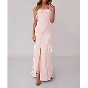 A-Line Bridesmaid Dress Spaghetti Strap Sleeveless Elegant Floor Length Chiffon with Ruffles / Split Front 2025