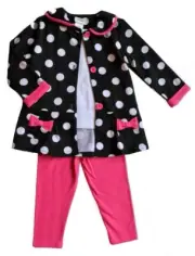 NWT Girls Size 12 Months 3 Piece Long Sleeve Pink Bows Pants Set Polka Dots