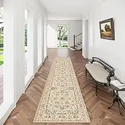 UZU 80x400cm Non-Slip Washable Runner Rug for Hallway Bedroom Floral Print Faux Cashmere Carpet Kitchen Rugs Indoor Long Durable Soft Floor Mat Low Pile Runners with Anti-Slip Backing Home Decor