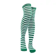 1 Pair Striped Stockings Green White Contrast Color High Elasticity Anti-slip Over Knee Length Soft