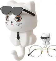 Cat Key Holder - ABS Material, Kitten Hook, Cool Sunglass Style | Adhesive Cartoon Hook for Wall Decor Practical Storage Coat Umbrella Leash Organizer 4.5x8.5cm 10kg