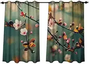 Anshesix Nature Outdoor Ultraviolet Protective Curtains Spring Themed Asian Floral Flowering Japanese Cherry Sakura Photo W72 x L63(183cm x 160cm)