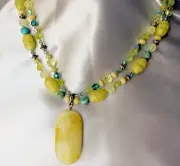 Larzo Necklace Pendant Yellow Jasper Yellow Opalite, Lemon Jade, Blue Opal Plus